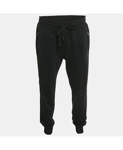 Pre-Owned Dolce & Gabbana Men's Black Logo Plaque Cotton Sweatpants