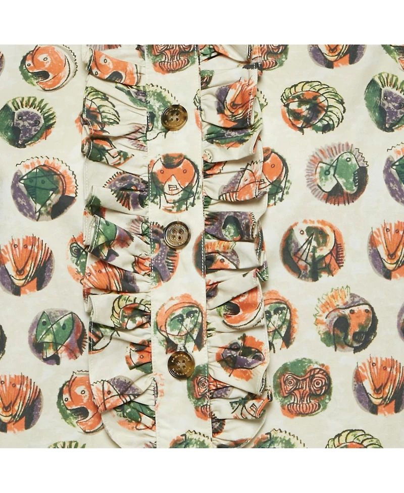 Pre-Owned Burberry Women's Beige Mask Print Cotton Ruffle Detail Shirt