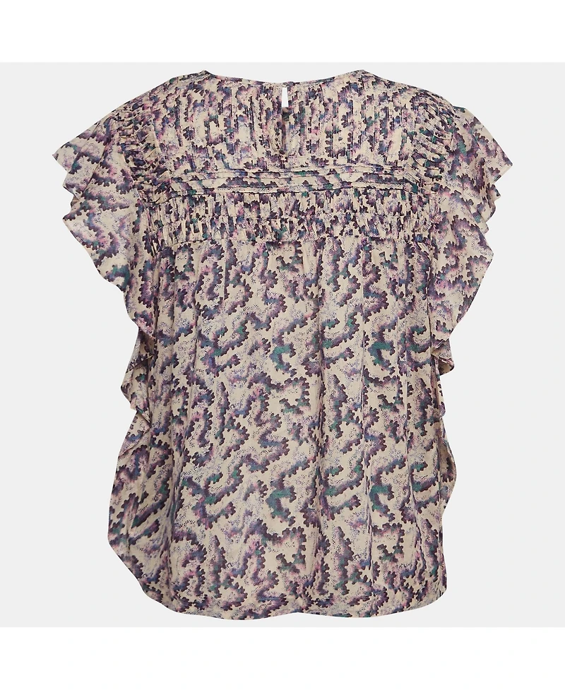 Pre-Owned Isabel Marant Women's Etoile Multicolor Printed Cotton Ruffled Ilayona Top
