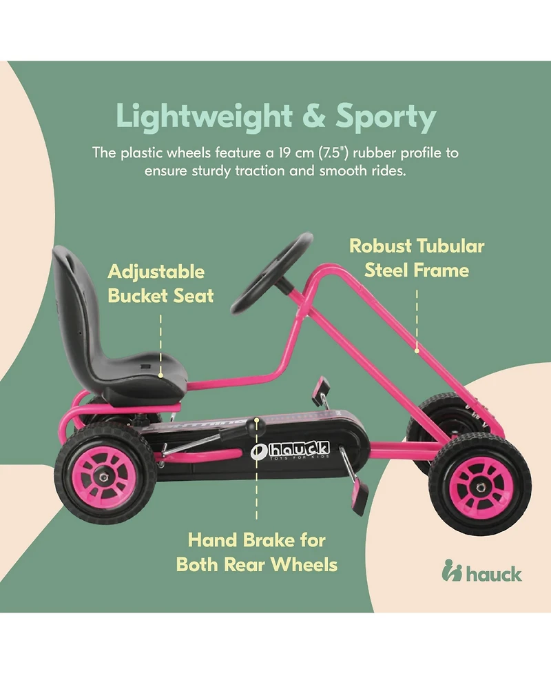 hauck Lightning Ergonomic Pedal Ride On Go Kart Toys for Boys and Girls, Pink
