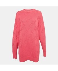 Pre-Owned Balenciaga Women's Pink Logo Intarsia Knit Oversized Sweater