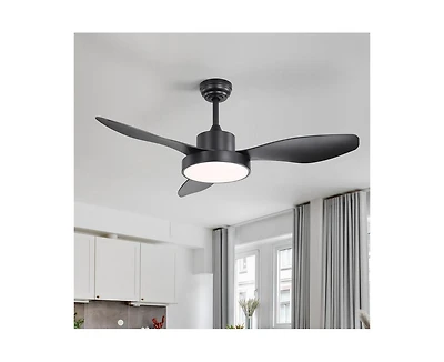 Sofucor 47-inch Modern Black 3 Blades Ceiling Fan with Six-Speed Remote Control and Timing Function and Light Kit