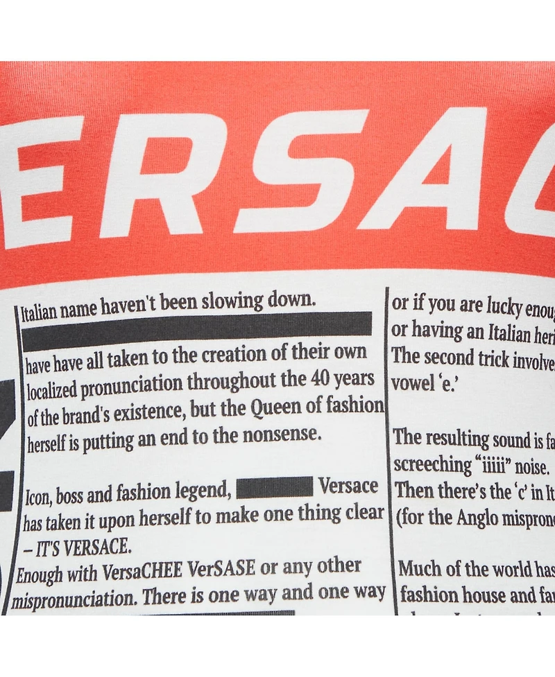 Pre-Owned Versace Women's White Newspaper Print Cotton Crew Neck T-Shirt