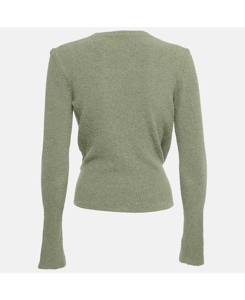 Pre-Owned Jacquemus Women's Light Khaki Cotton Blend Plunge Neck Le Gilet Noué Cardigan