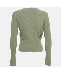 Pre-Owned Jacquemus Women's Light Khaki Cotton Blend Plunge Neck Le Gilet Noué Cardigan