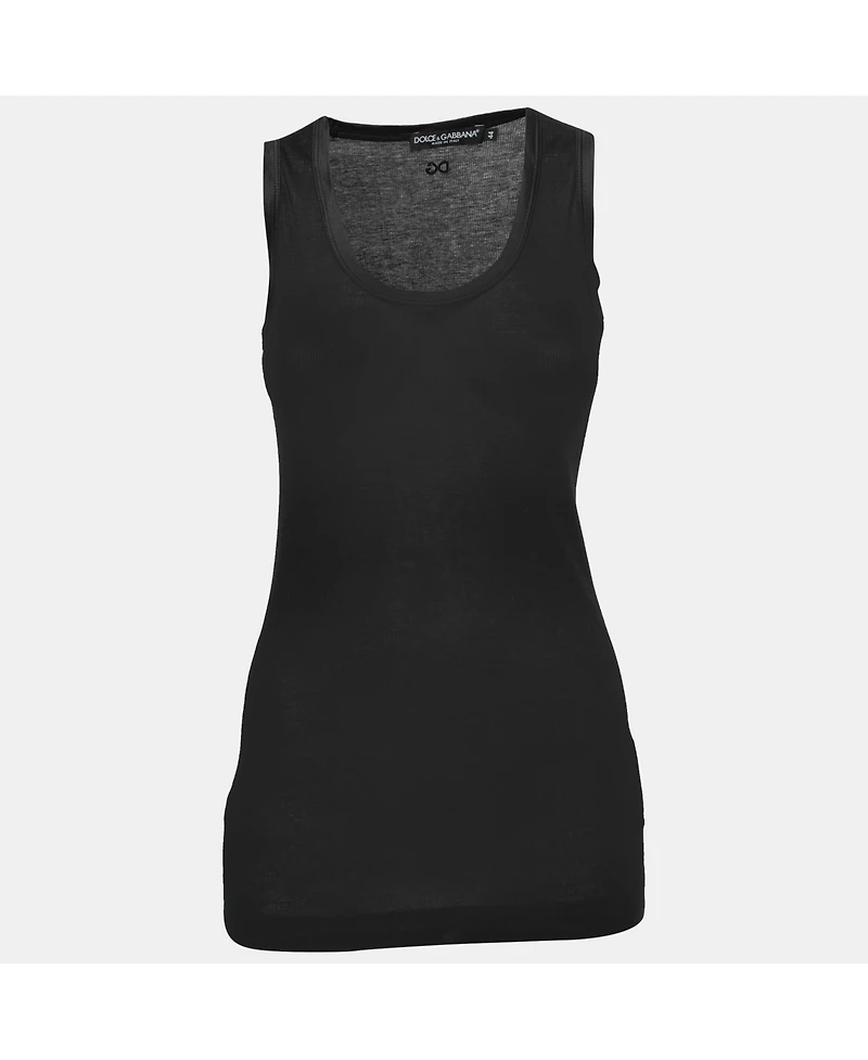 Pre-Owned Dolce & Gabbana Women's Black Cotton Knit & Satin Trim Tank Top