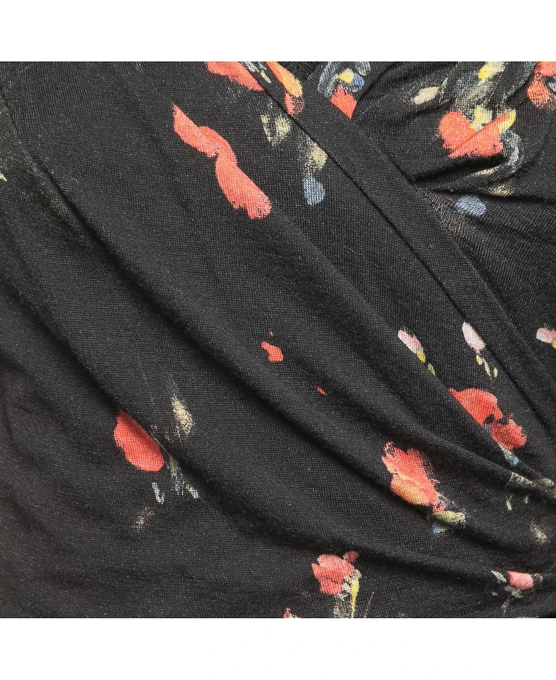 Pre-Owned Dolce & Gabbana Women's Black Floral Print Knit Draped Long Sleeve Top