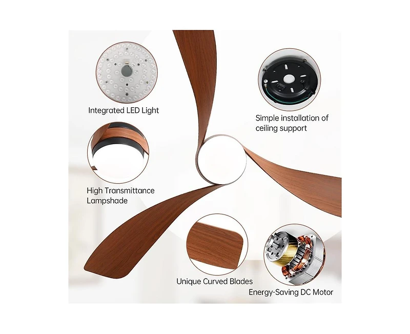 Sofucor 52-inch 3-Blade Flush Mount Ceiling Fan with Led Light and Remote Control