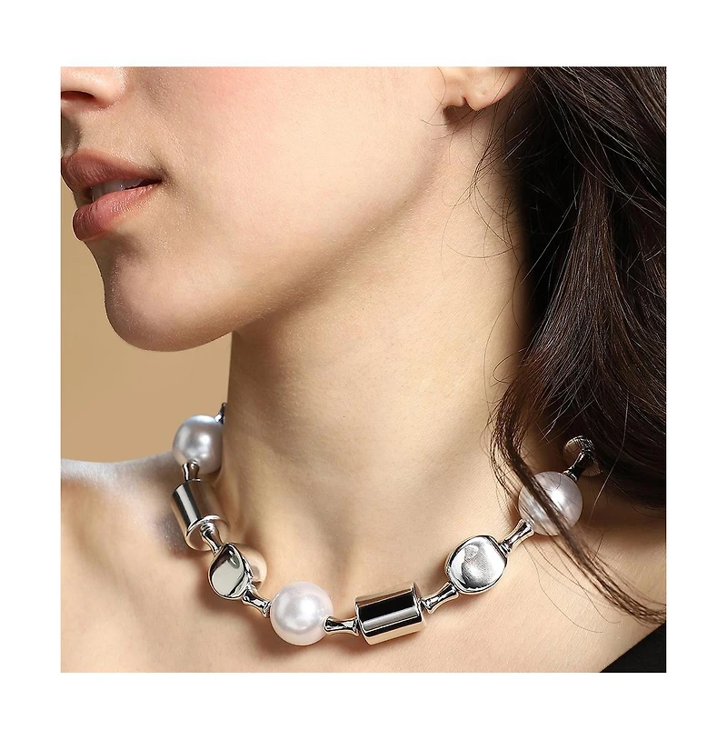 Women's The Spherical-Block Collar Necklace - Chrome Silver