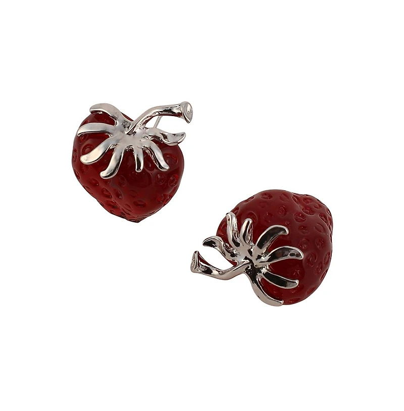 Women's The Strawberry Stud Earrings - Berry Red & Metallic Silver