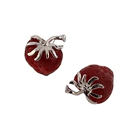 Women's The Strawberry Stud Earrings - Berry Red & Metallic Silver