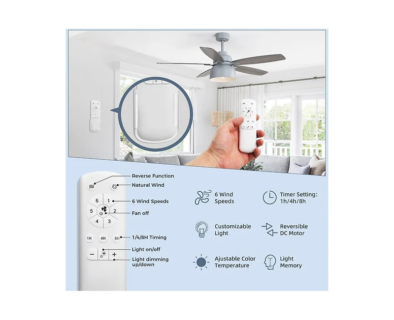 Sofucor 52-inch Grain Farmhouse Gray Wood 5-blade Ceiling Fan with Light Kit and Remote Control