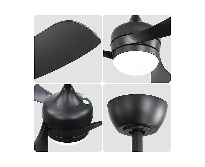 52-inch Modern Black Ceiling Fan with Led Light and Remote Control Dc Motor