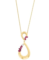 Effy Collection Diamond (1/10 ct. t.w.) & Ruby (1 ct. t.w.) Pendant Necklace in 14k Rose & White Gold