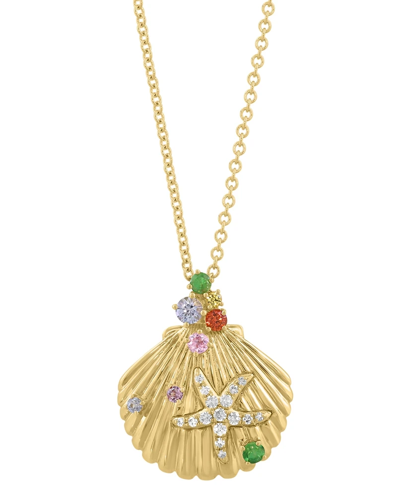 Effy Collection Diamond (1/10 ct. t.w.) & Multi Gemstones (1/4 ct. t.w.) Pendant Necklace in 14k Yellow Gold
