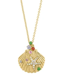 Effy Collection Diamond (1/10 ct. t.w.) & Multi Gemstones (1/4 ct. t.w.) Pendant Necklace in 14k Yellow Gold