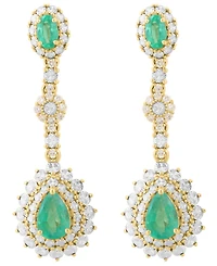Effy Collection Diamond (1/5 ct. t.w.) & Emerald (1-5/8 ct. t.w.) Drop Earrings in 14k Two-Toned Gold