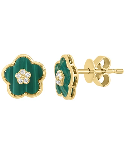Effy Collection Diamond Accent (0.85mm) & Malachite Stud Earrings in 14k Yellow Gold
