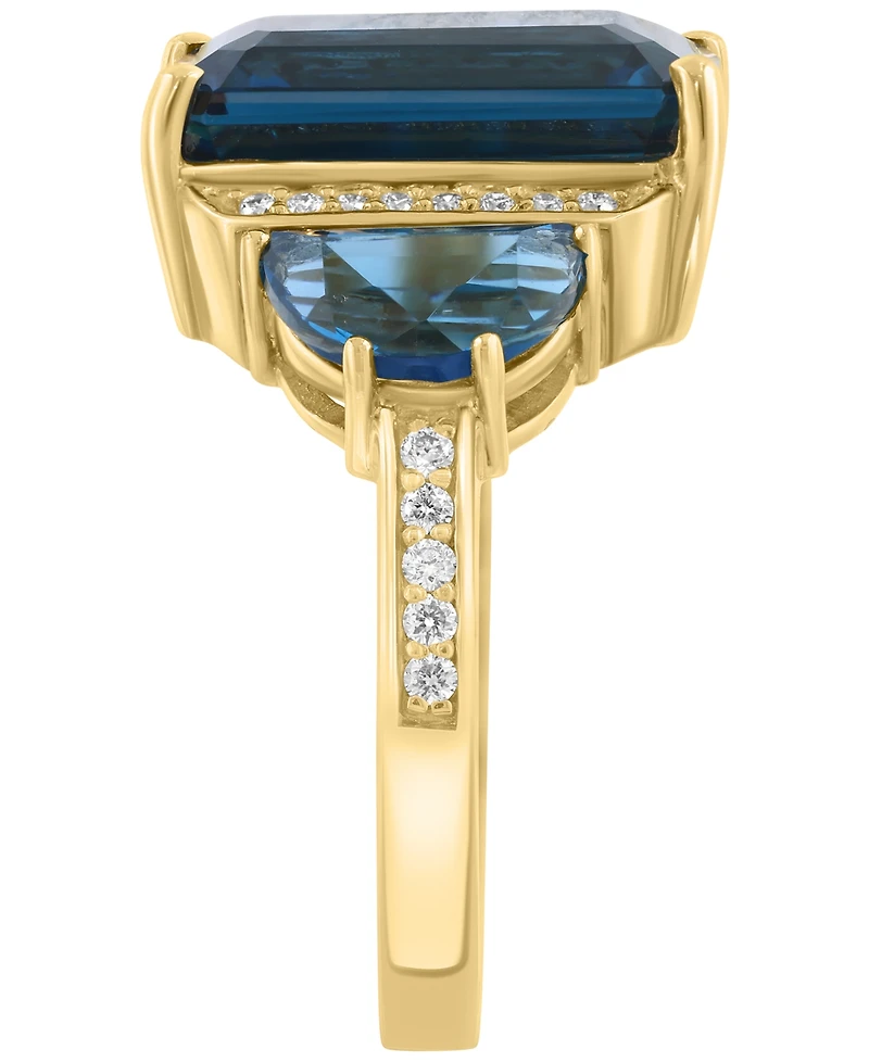Effy Collection Diamond (1/4 ct. t.w.) & London Blue Topaz (11 ct. t.w.) Ring in 14k Yellow Gold
