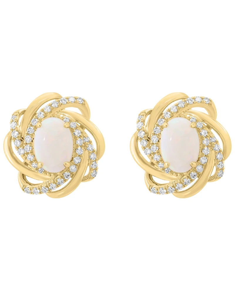 Effy Collection Diamond (1/4 ct. t.w.) & Opal (7/8 ct. t.w.) Stud Earrings in 14k Yellow Gold