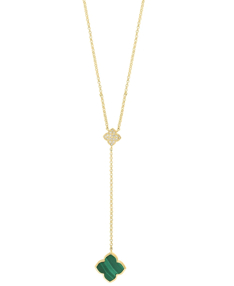 Effy Collection Diamond (1/20 ct. t.w.) & Malachite Necklace in 14k Yellow Gold