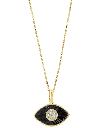 Effy Collection Diamond (1/10 ct. t.w.) & Onyx Pendant Necklace in 14k Yellow Gold
