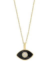 Effy Collection Diamond (1/10 ct. t.w.) & Onyx Pendant Necklace in 14k Yellow Gold