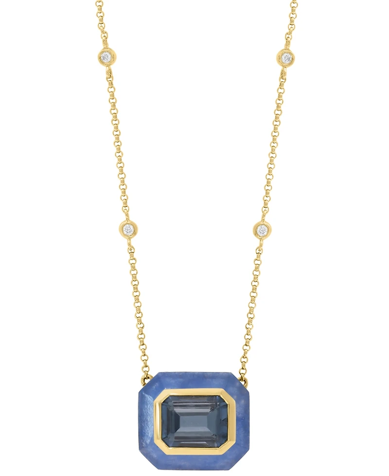 Effy Collection Diamond (1/20 ct. t.w.) & Multi Blue Topaz (5-7/8 ct. t.w.) Pendant Necklace in 14k Yellow Gold