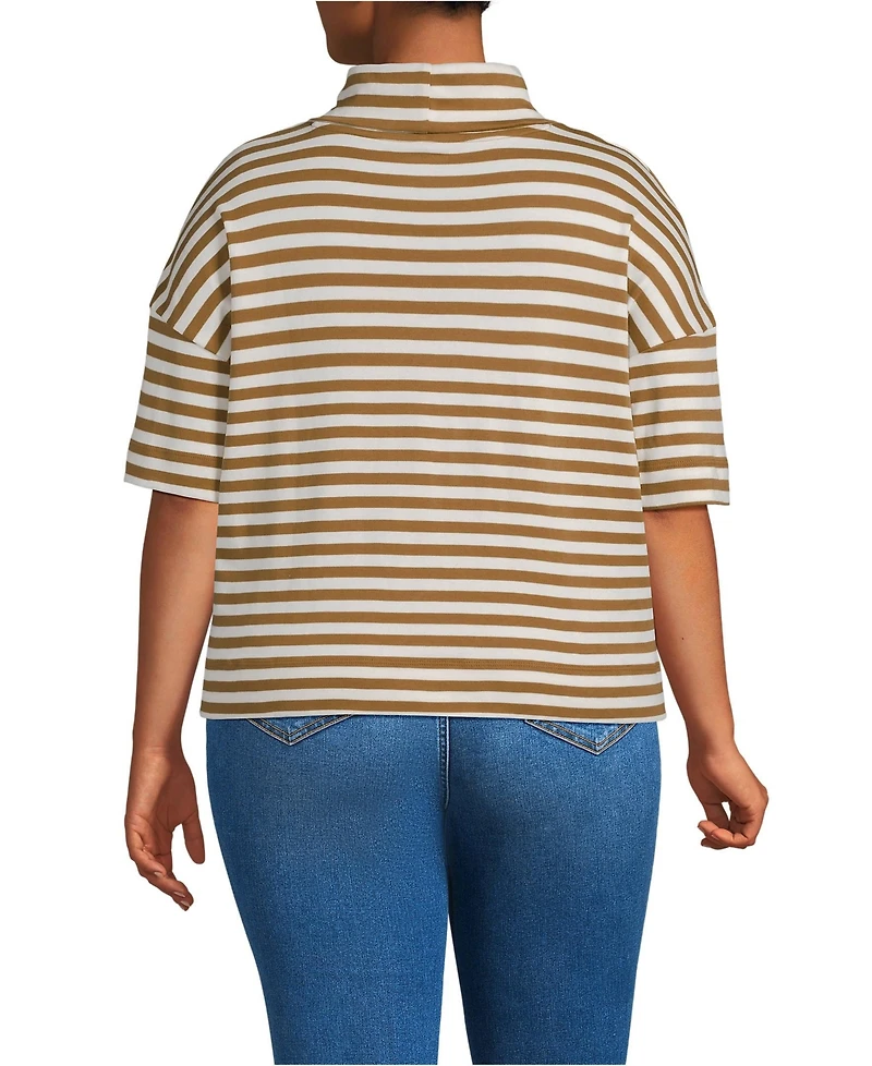 Lands' End Plus Elbow Sleeve Supima Cotton Relaxed Turtleneck