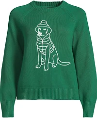 Lands' End Women's Drifter Embroidered Raglan Crew Neck Sweater