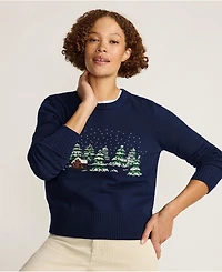 Lands' End Women's Drifter Modern Jacquard Crew Neck Sweater