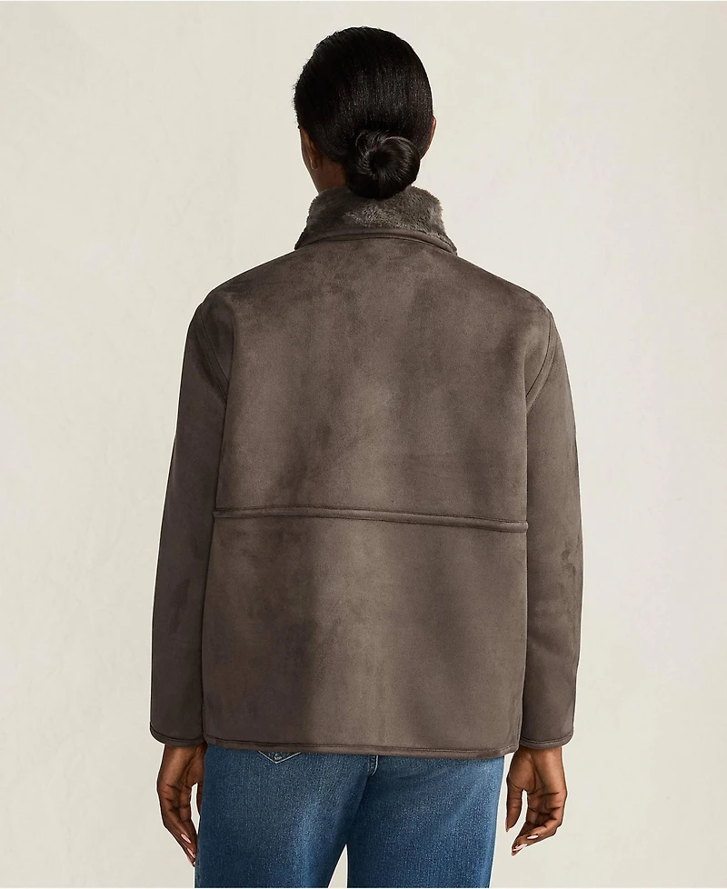 Lands' End Women's Reversible Shearling Fleece Button Front Coat