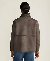 Lands' End Women's Reversible Shearling Fleece Button Front Coat