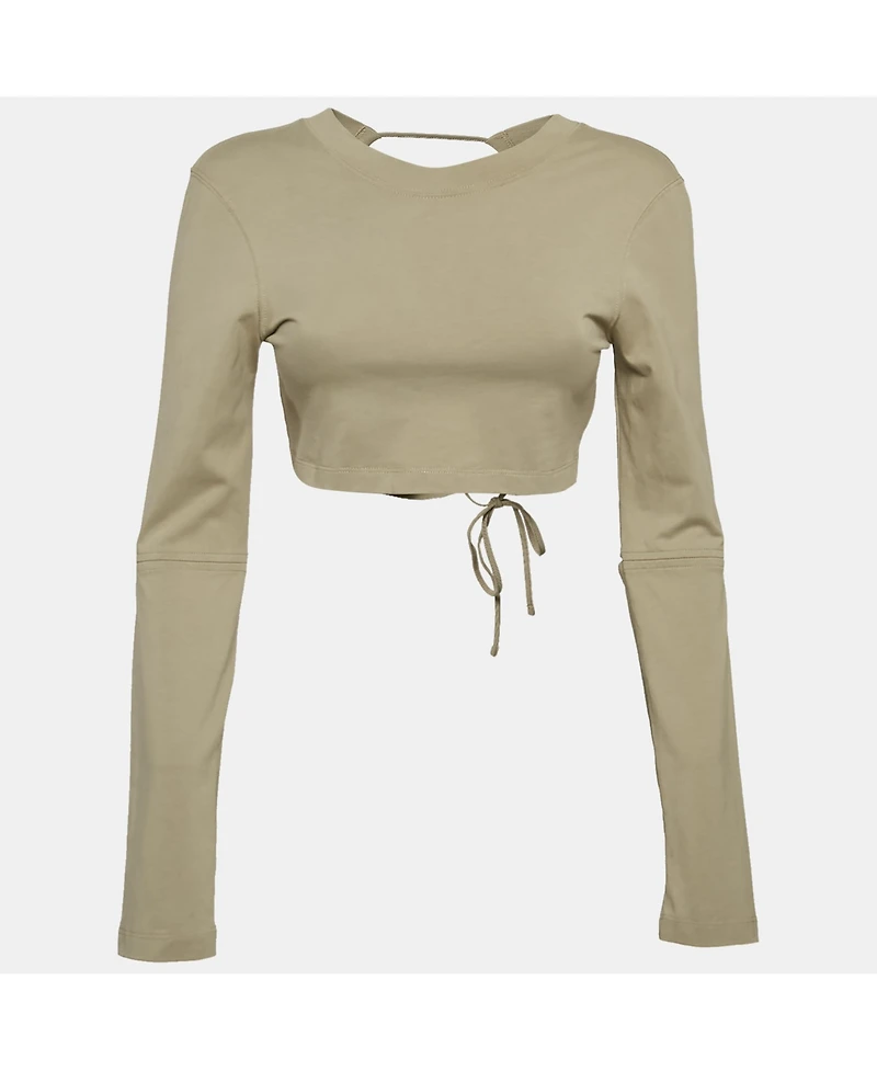 Pre-Owned Jacquemus Women's Sage Green Cotton Open Back Crop T-Shirt