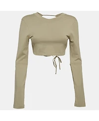 Pre-Owned Jacquemus Women's Sage Green Cotton Open Back Crop T-Shirt