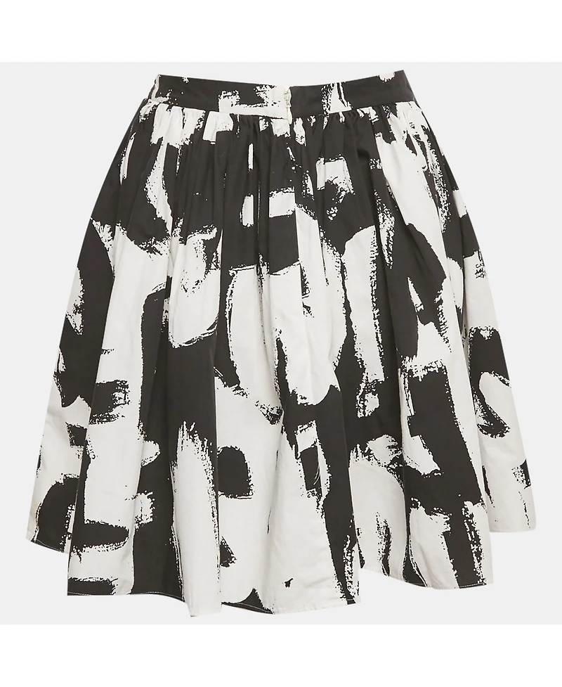 Pre-Owned Alexander Mcqueen Women's Black/white Abstract Print Cotton Pleated Short Skirt