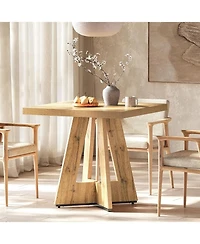 Tribesigns Square Dining Table for 4, 31.5-Inch Small Kitchen Table with Pedestal Base, Farmhouse Wooden Dinner Table