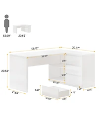 Tribesigns White L-Shaped Computer Desk with 3 Drawers, 55-Inch Modern Gloss Corner Home Office Executive Desk