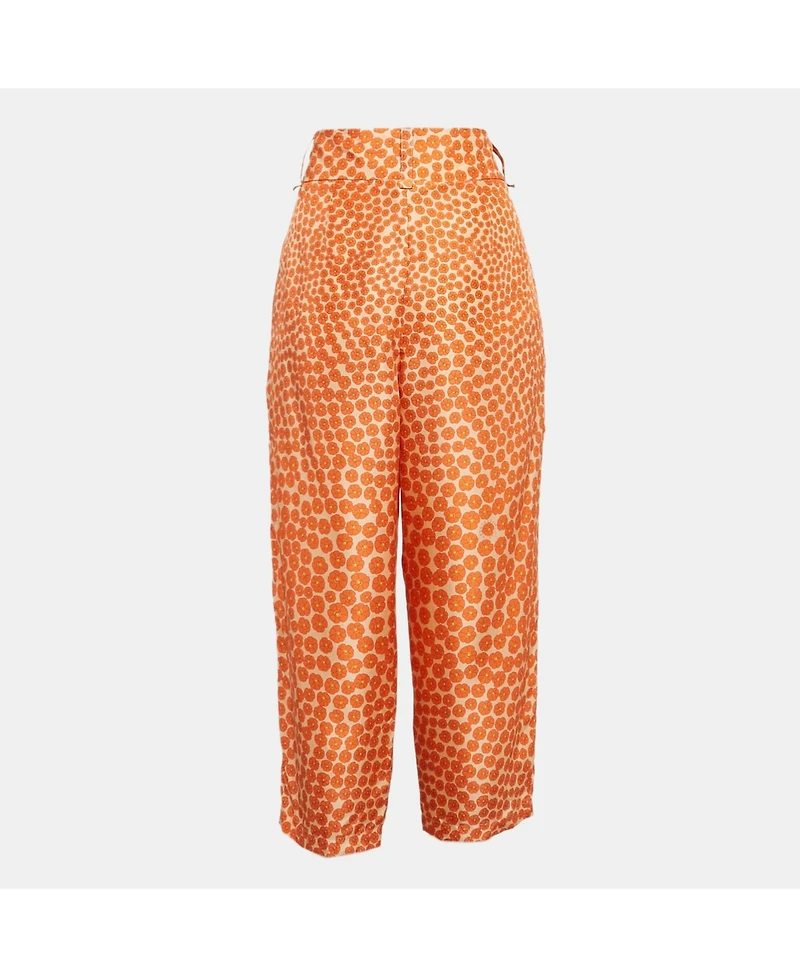 Pre-Owned Stella Mccartney Women's Orange Ditsy Floral Print Silk Trousers