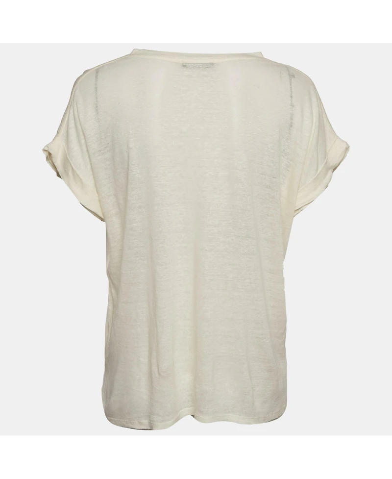 Pre-Owned Balmain Women's Cream Linen Knit Short Sleeve Top