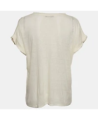 Pre-Owned Balmain Women's Cream Linen Knit Short Sleeve Top