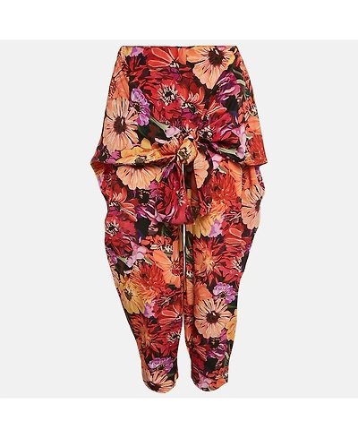 Pre-Owned Stella Mccartney Women's Red Floral Print Silk Tie-Up Trousers