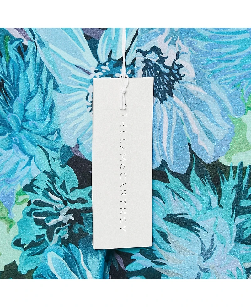 Pre-Owned Stella Mccartney Women's Blue Floral Print Silk Tie-Up Trousers