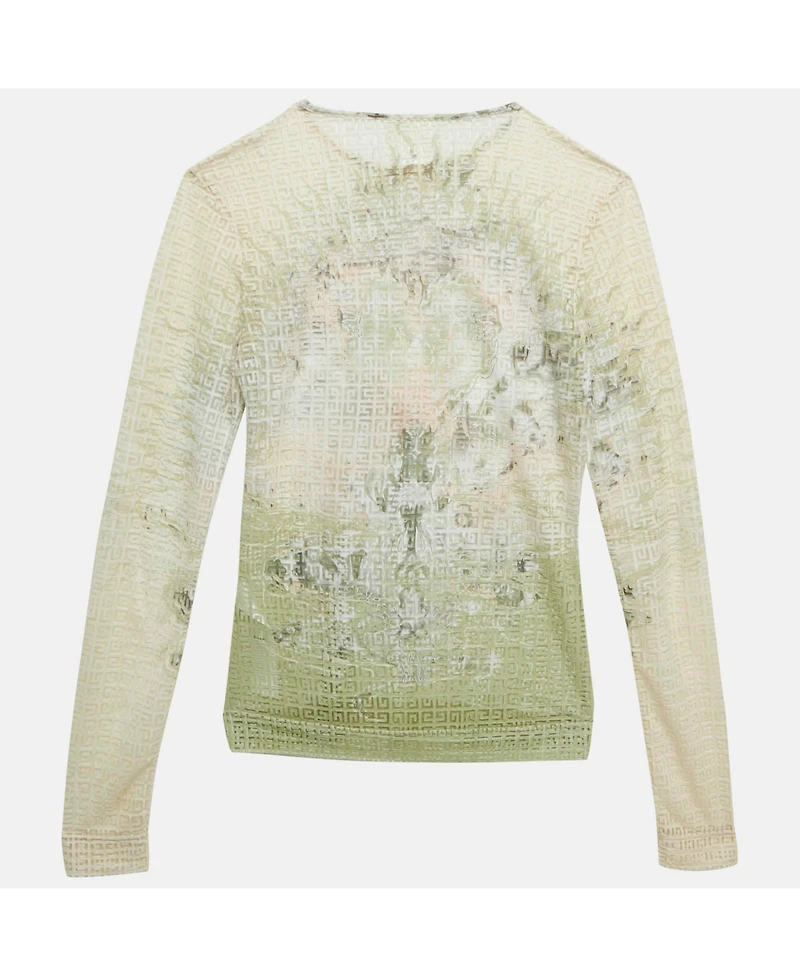 Pre-Owned Givenchy Women's Cream Monogram Sheer Jacquard Knit Long Sleeve Top