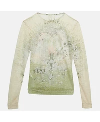 Pre-Owned Givenchy Women's Cream Monogram Sheer Jacquard Knit Long Sleeve Top