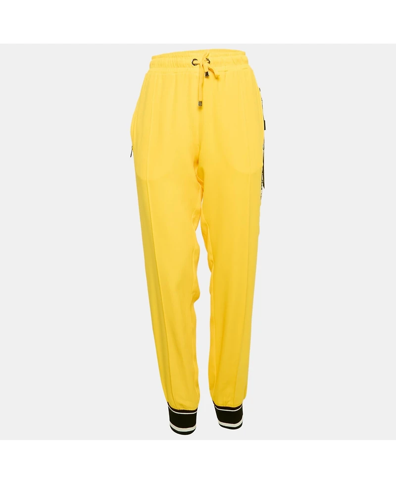 Pre-Owned Dolce & Gabbana Women's Yellow Crepe Logo Tape Trimmed Trackpants