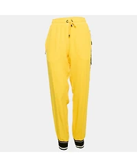 Pre-Owned Dolce & Gabbana Women's Yellow Crepe Logo Tape Trimmed Trackpants
