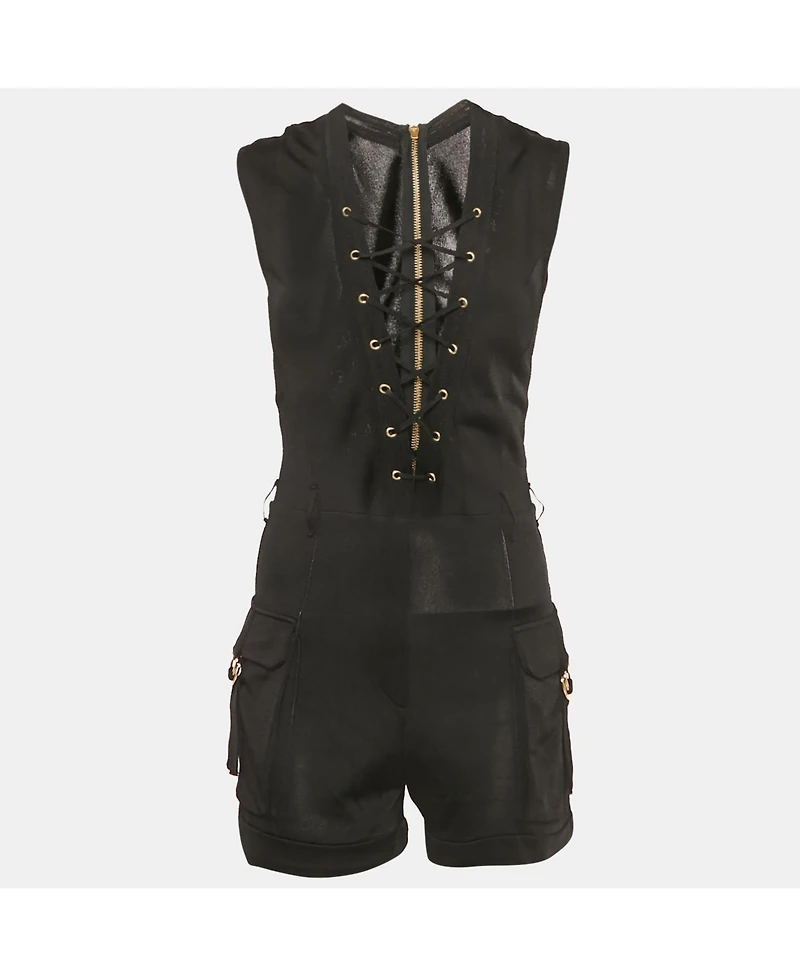 Pre-Owned Balmain Women's Black Knit Lace-Up Jumpsuit