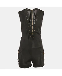 Pre-Owned Balmain Women's Black Knit Lace-Up Jumpsuit