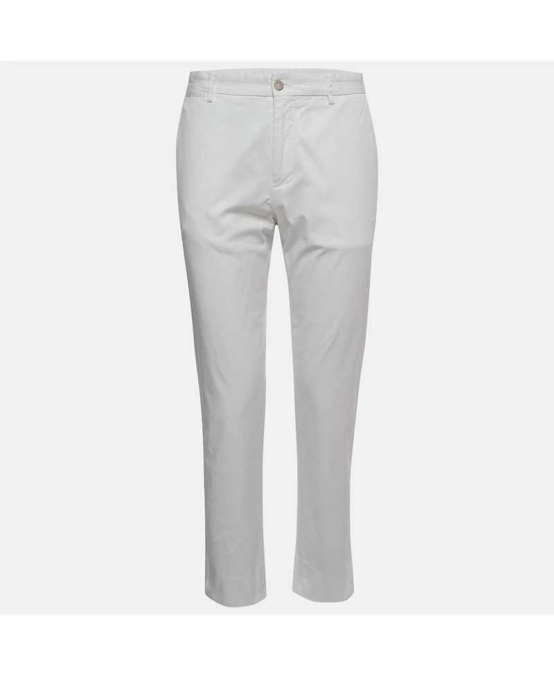 Pre-Owned Dolce & Gabbana Women's White Cotton Straight Fit Trousers
